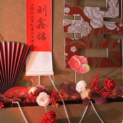 女方花结酒店床头背景墙婚礼用品喜字婚房布置套装拉卧室装饰新房