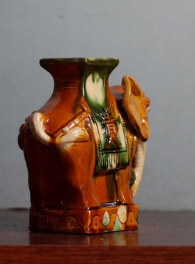 唐三彩陶瓷乔g迁送福象桌面摆件洛阳旅游纪念品装饰物高颜值艺术