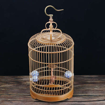 石燕竹鸟笼绣眼玉鸟金青芙v蓉文鸟鸟笼竹皮抛光手工活底鸟笼老竹