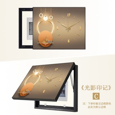 现代轻奢电表箱装饰画电闸箱弱电箱遮挡画简约创意带钟.表餐厅挂