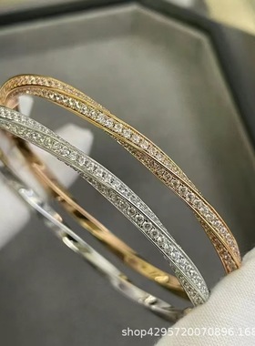 简约大方玫瑰金旋转半圈满钻半圈素金Spiral旋涡手镯女 925银叠戴