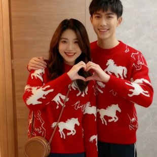 新年情侣装冬装红色毛衣女2026新款圣诞马年本命年针织衫