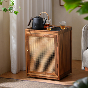 胡桃木茶吧机实木茶水台边柜侘寂风茶水柜烧水壶一体移动茶台小型