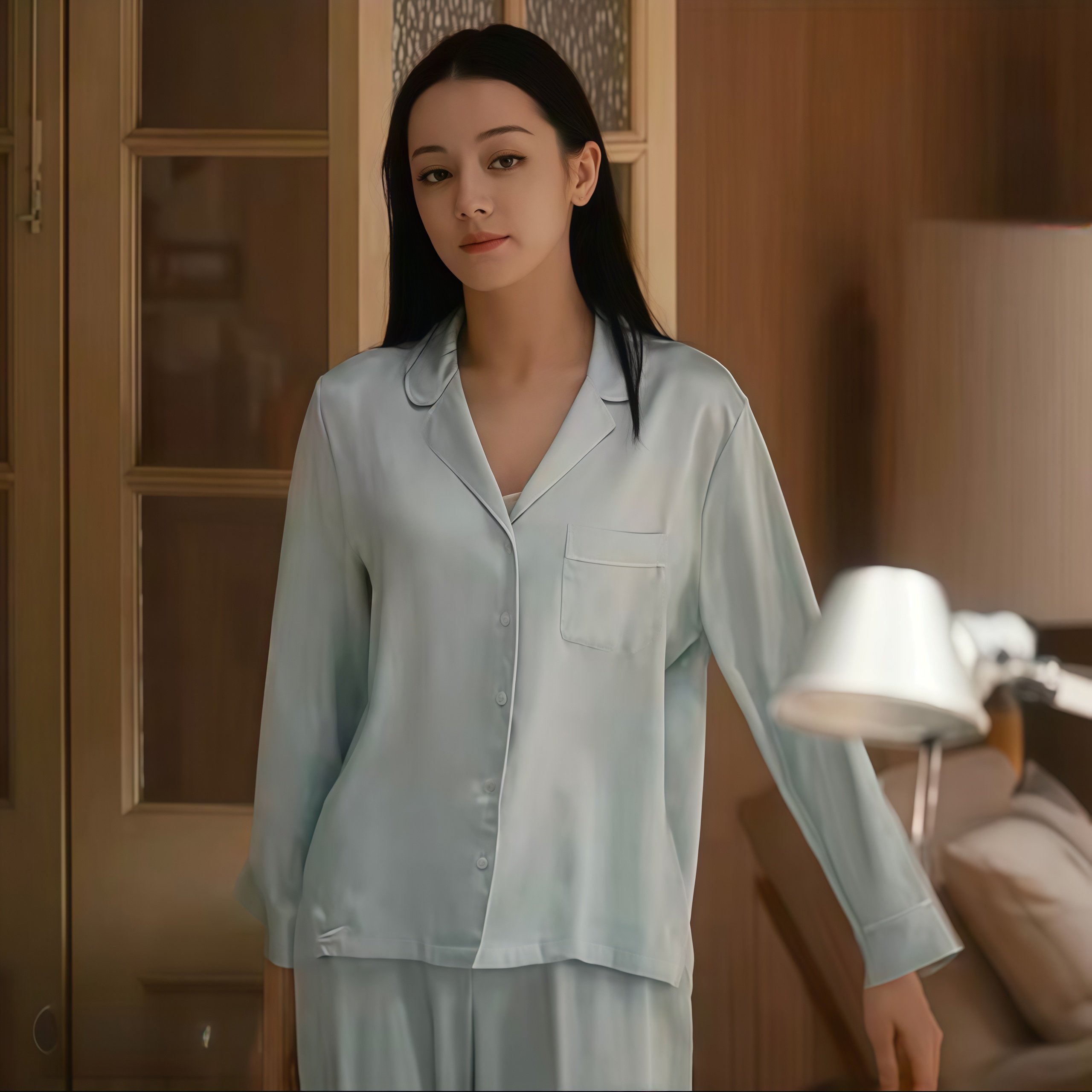 迪丽热巴同款真丝睡衣轻奢家居服