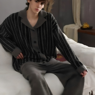半边绒男士睡衣秋冬加厚保暖衬衫保暖大码珊瑚绒宽松送男友家居服