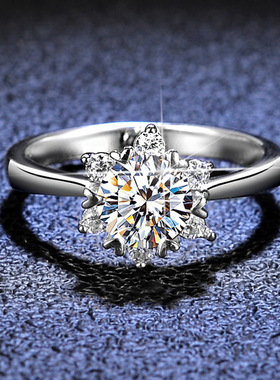 s925纯银戒指女经典光身直臂雪花D色莫桑石时尚镀PT950 铂金手饰