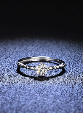 莫桑石镀PT950 铂金戒指女925纯银四爪闪钻ins钻戒尾戒子轻奢个性