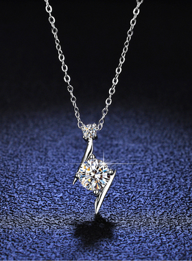 s925银镀PT950 铂金莫桑钻项链女款S型闪电吊坠锁骨链小红书ins