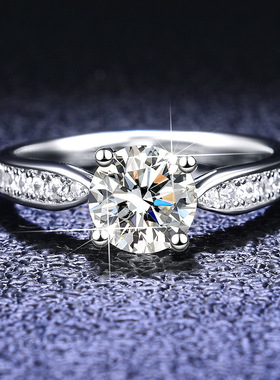 s925纯银四爪戒托莫桑石戒指女1克拉女婚戒镀PT950 铂金对戒礼品