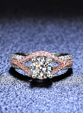 莫桑石戒指女925纯银镀PT950 铂金指环分金夸张两色ins戒戒子