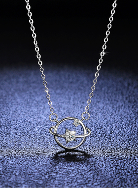 s925银吊坠莫桑石项链女款星球镀PT950 铂金锁骨链小红书ins风