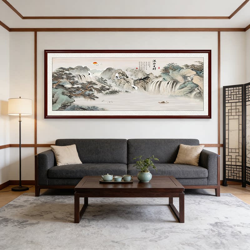 2026新款流水生财挂靠山图客厅沙发背景墙装饰办公室山水水墨国画