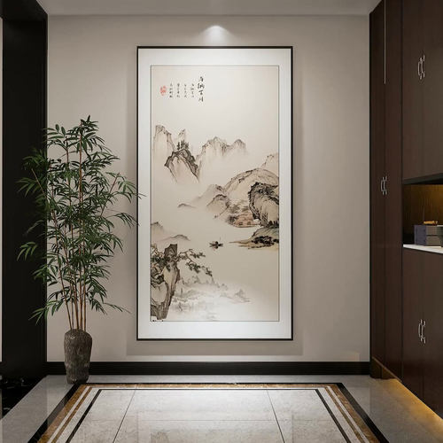 雅韵玄关新中式竖版山水装饰画