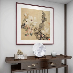 斗方国画花鸟挂画新中式玄关装饰画餐厅客厅墙画陈洪绶玉堂柱石图