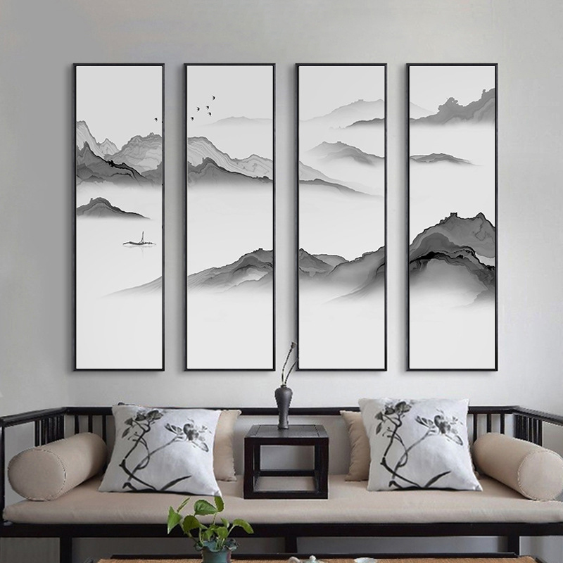 新中式水墨画卧室背景墙客厅装饰