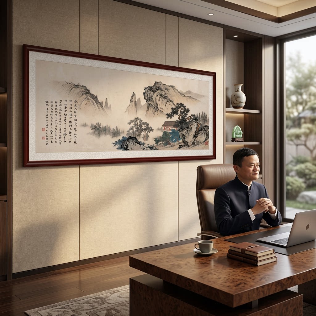 新中式客厅沙发背景墙装饰画办公室实木画山水风景画壁画大气挂画