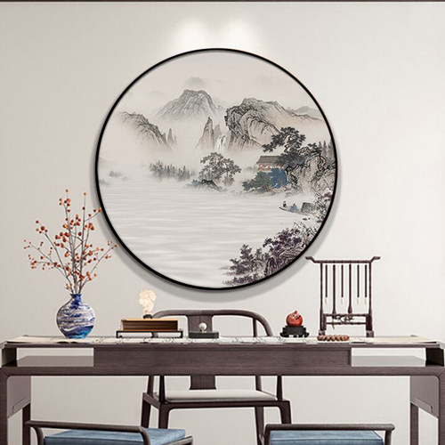 雅韵新品新中式圆形玄关装饰画