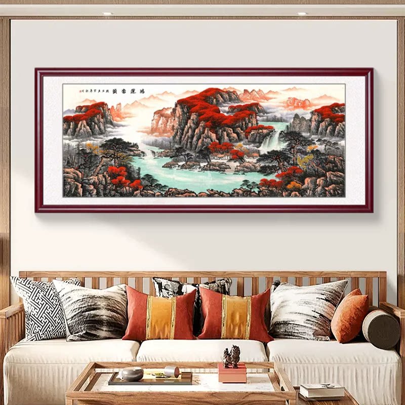 鸿运当头国画办公室字画装饰山水风景挂画聚宝盆客厅沙发背景墙画