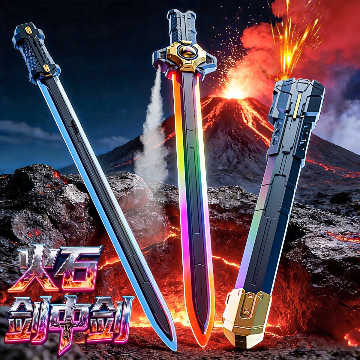 会发光的剑61火花剑中双头剑孩发光炫酷玩具伸缩光剑生日礼伸缩激