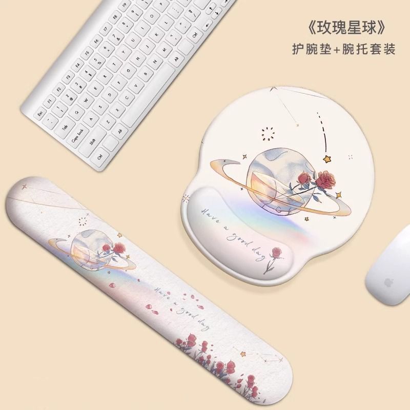 桌面手肘垫玫瑰星球鼠标垫女生可爱3D橡胶加厚防滑手腕托办公桌面图片