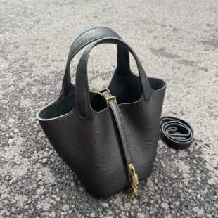 小众手缝线菜篮子女士水桶包迷你单肩斜跨包头层牛皮简约潮包手提