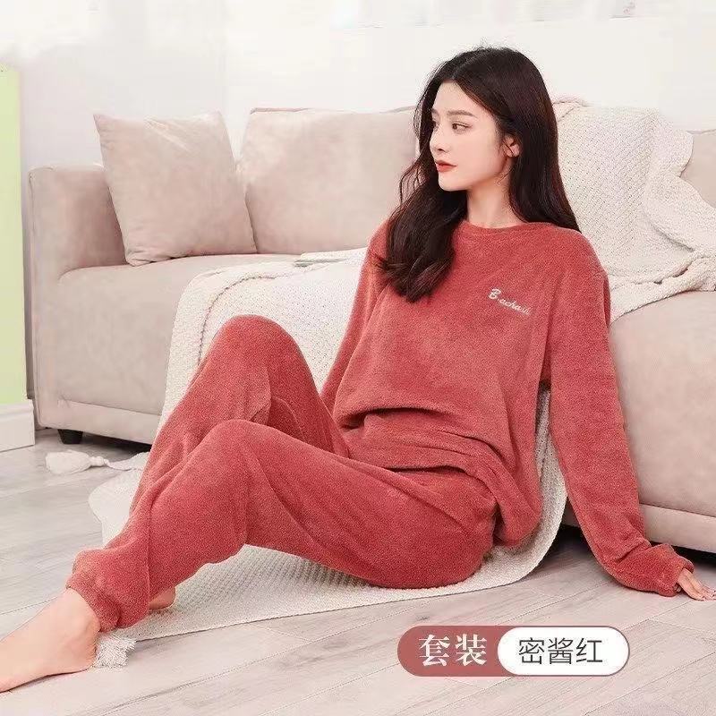 秋冬季新款瑚绒睡衣女加厚加绒法兰绒可爱仙女暖暖裤家居服套装