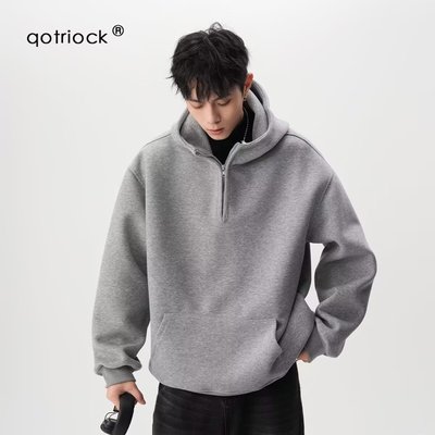 美式重磅半拉链连帽卫衣高街潮牌