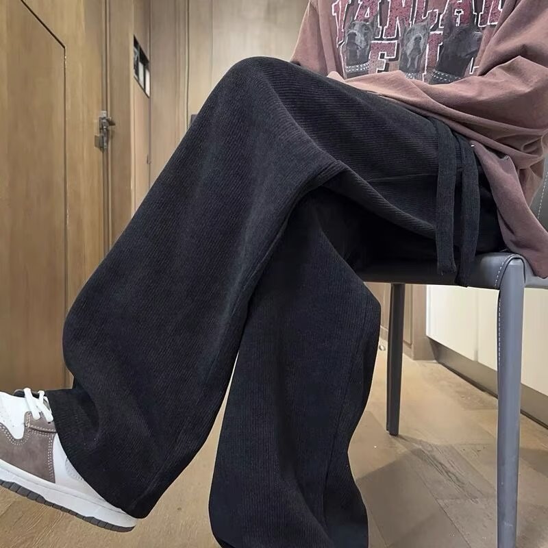 秋冬加绒宽松直筒灯芯绒卫裤男