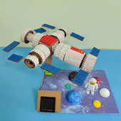 新款 太阳能电动空间站手工材料包儿童diy环保航空航天科技小制作