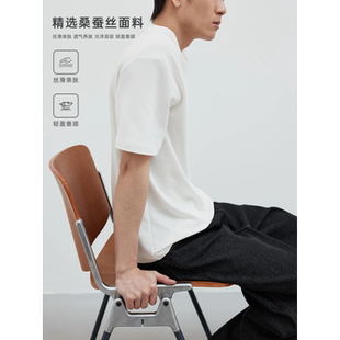 BCALM 」极简真丝老钱风莫代尔长绒棉混纺T恤男 26SS「桑蚕丝短袖