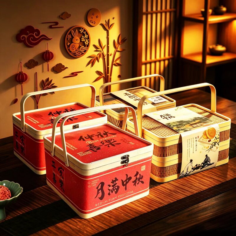 中秋节竹篮端午月饼竹编空礼盒手提篮子糕点特产大闸蟹糕点竹包装