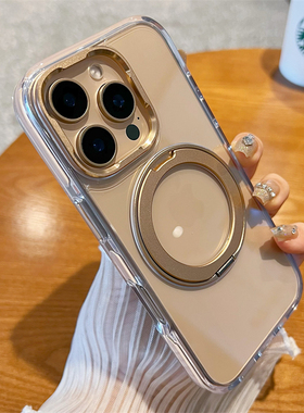 沙漠金气囊边适用苹果16promax支点手机壳透明磁吸充电iphone13防摔保护套15promax男14pr女高级感大孔