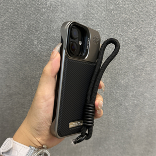 五金镜头支架适用苹果16手机壳碳纤维纹iphone15promax无边框14pro防汗防滑14硬13高端商务潮牌12大孔硬1香薰