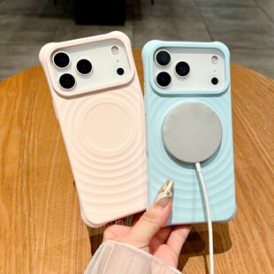 适用苹果17promax手机壳air防滑波漾纹iPhone16磁吸充电15全包防摔14简约好看13保护套pormax大孔pmax防指纹