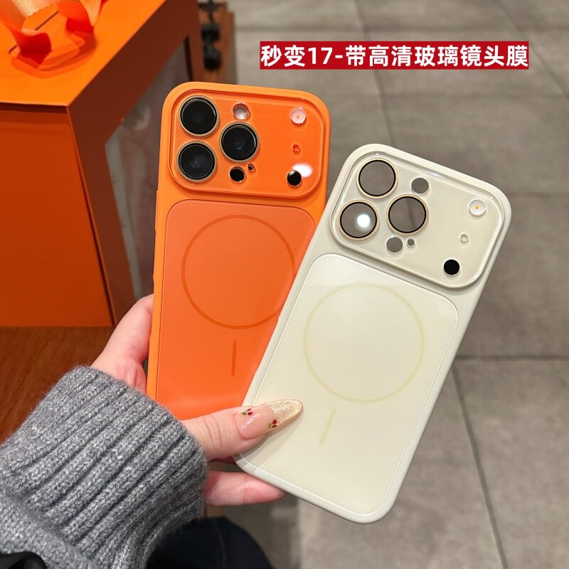 秒变17带玻璃镜头膜适用苹果17promax手机壳iPhone16promax抗指纹15细圈14磁吸13硬壳简约女款小众大视窗外壳