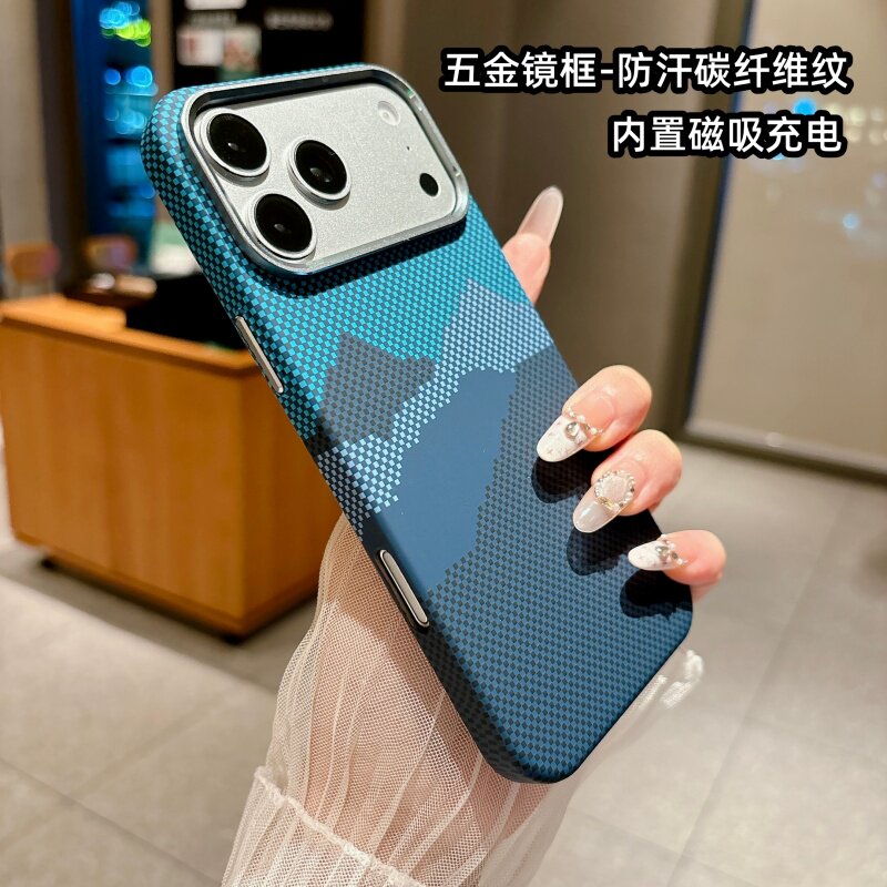五金镜框金属独立按键内磁吸适用苹果17手机壳iphone16碳纤维纹壳15pro大孔保护套ip14全包防摔防滑13高级感