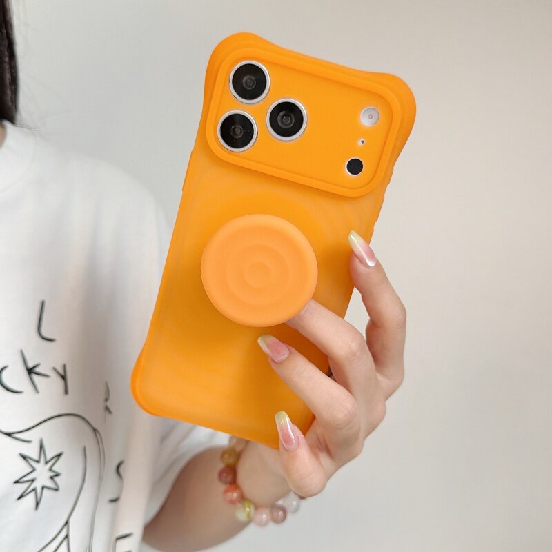 无绒布一体气囊支架波漾果冻适用苹果17promax手机壳iphone16pro精孔15全包带AI按键壳纯色马卡龙色系硅胶