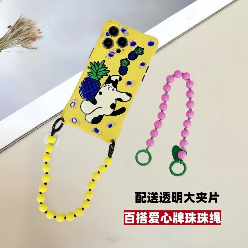 手机壳串珠链条小众撞色ins风可手提新款挂绳女款时尚百搭多巴胺