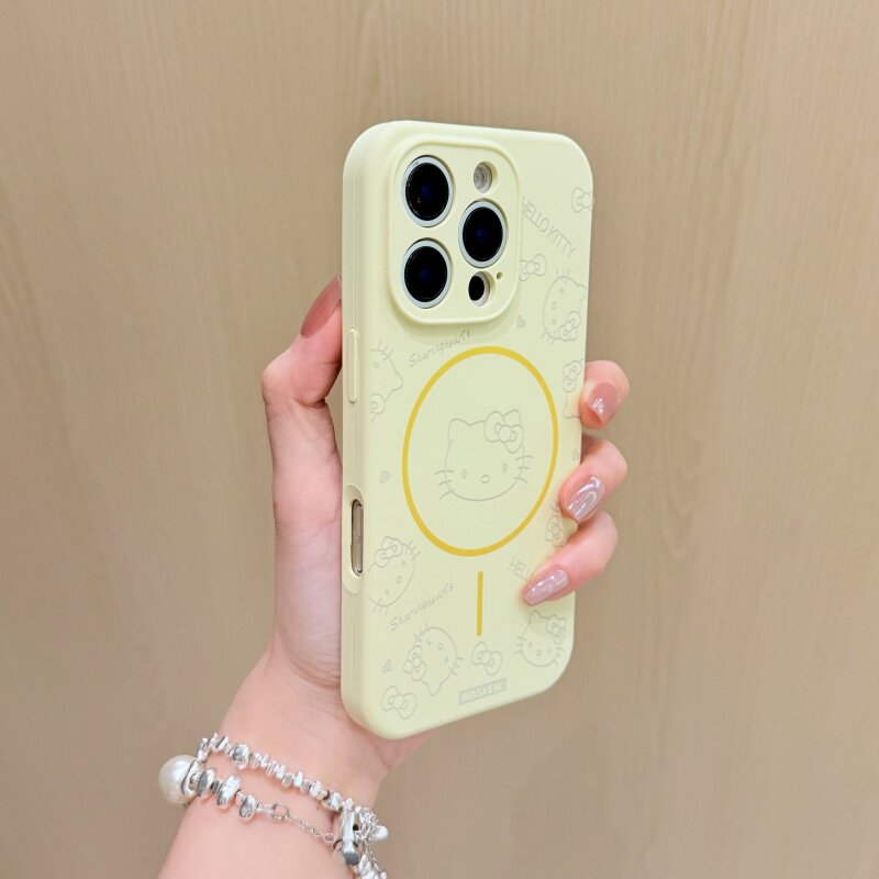 耐脏液态细圈磁吸蝴蝶结KT猫适用苹果17promax手机壳iPhone15大孔女款14可水洗不发黄13防滑15plus防摔17套11