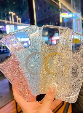 滴胶闪粉适用苹果16PROMAX手机壳iPhone15PRO卡通硅胶14P磁吸防摔13mini全包边12P软大孔11时尚XS保护套7plus