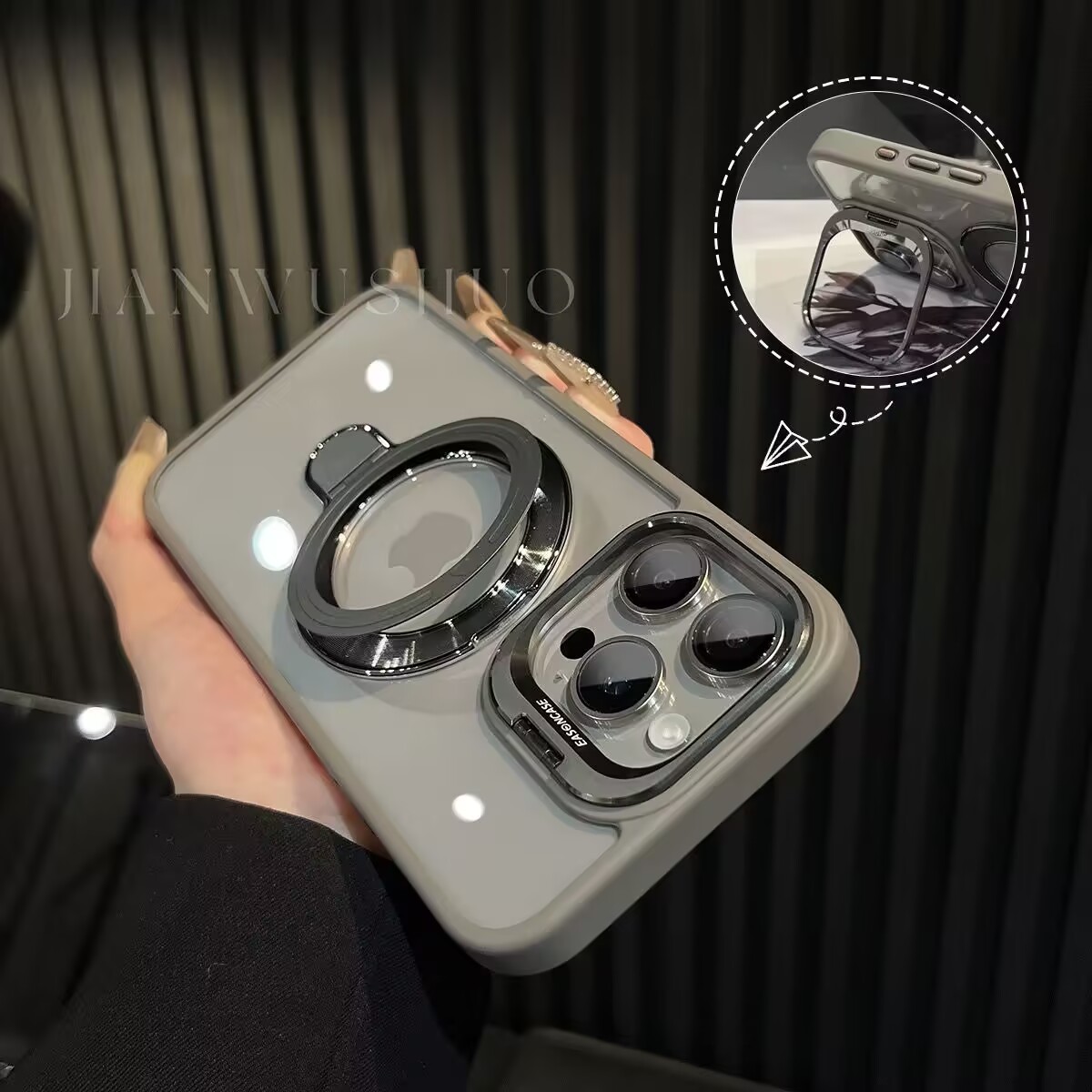 适用苹果16磁吸带支架透明防摔15