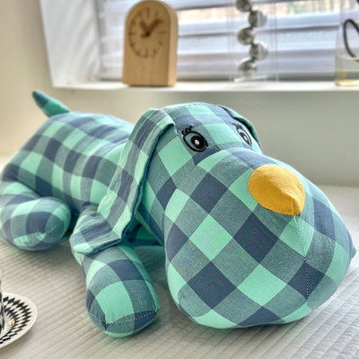 直播爆款玩偶娃娃纯棉色织水洗棉格子小萌狗趴趴狗公仔全棉抱枕