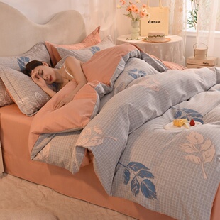 纯棉全棉四件套磨毛加厚100简约秋冬床单被套三4件套2025新款床笠