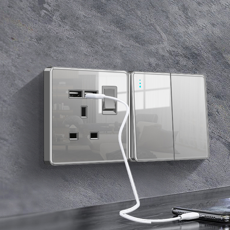 13A英标灰色玻璃开关插座大面板