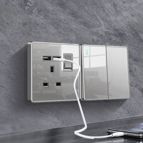 13A英标灰色玻璃开关插座大面板