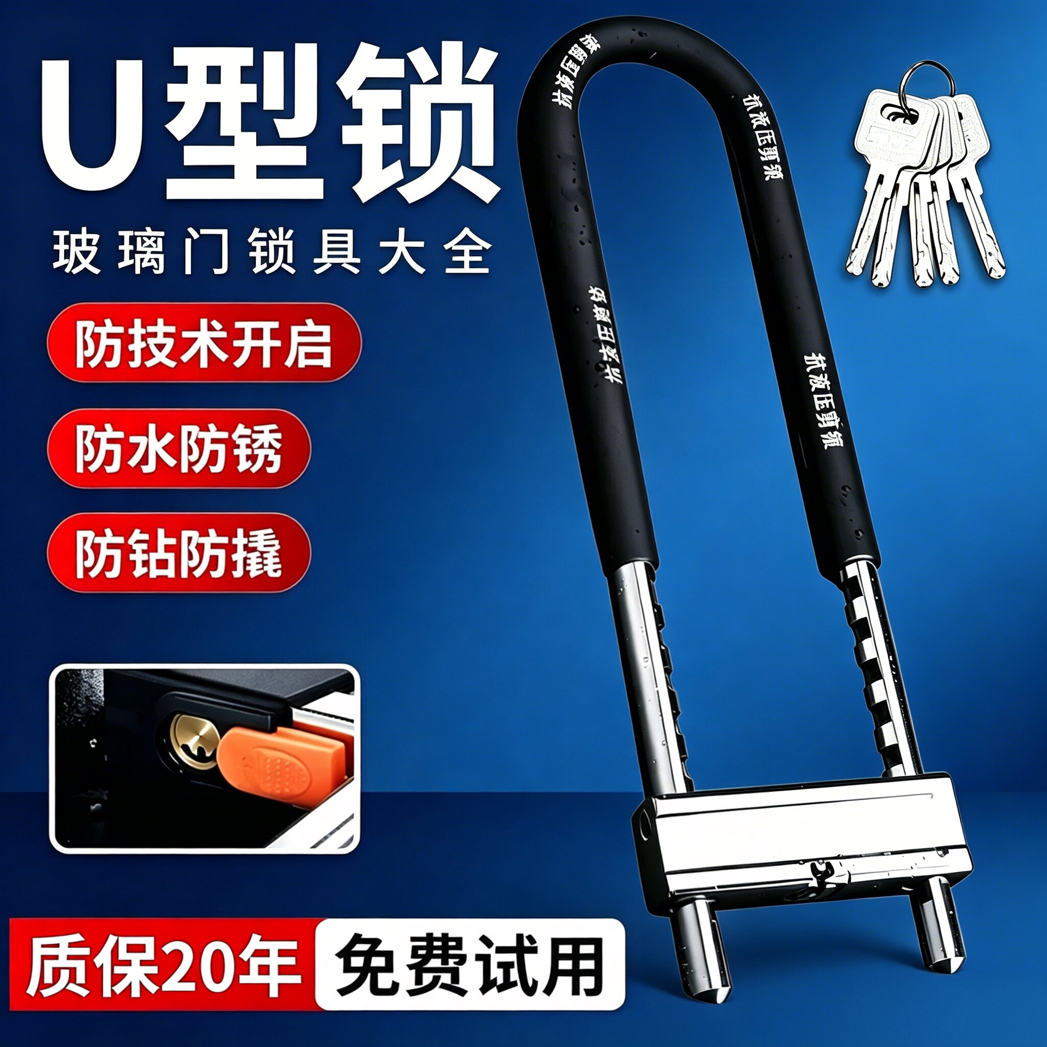 商铺玻璃门U型锁推拉门室外图片