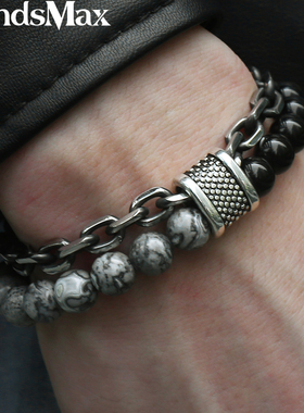 Trendsmax Natural Map Stone Men's Beaded Bracelet for women