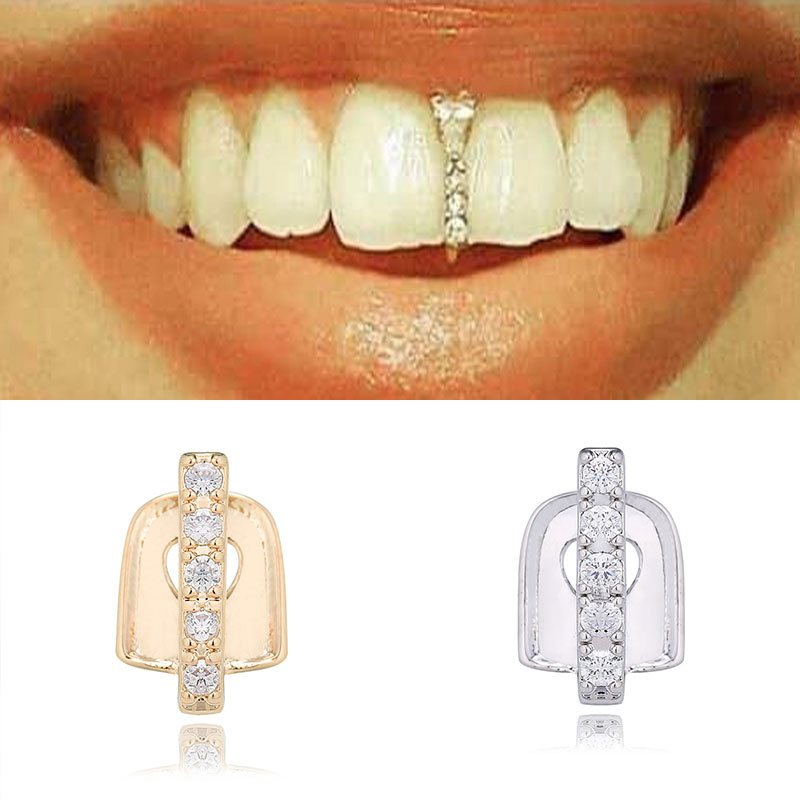 2023 New Hip Hop Gold Teeth Grillz Top Crystal Grills Denta