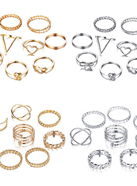 17M Gold Sliver Rings Set For Women Vintage Heart Bow Twis