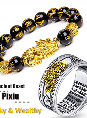 Unisex Men Pixiu Charms Ring Bracelet Chinese Feng Shui Amu